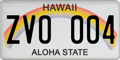 HI license plate ZVO004
