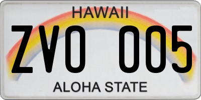HI license plate ZVO005