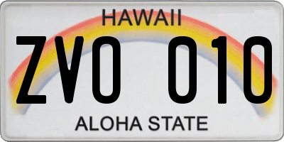 HI license plate ZVO010