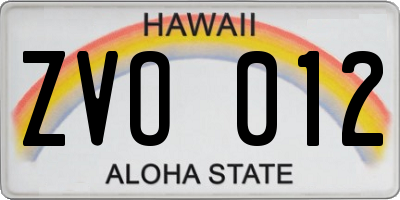 HI license plate ZVO012