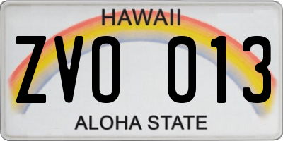 HI license plate ZVO013