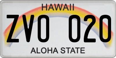 HI license plate ZVO020