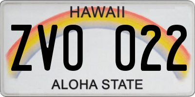 HI license plate ZVO022
