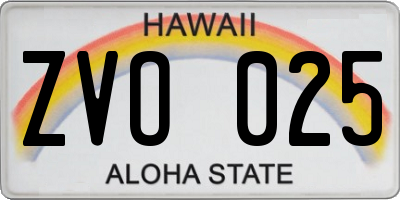 HI license plate ZVO025