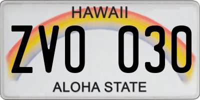 HI license plate ZVO030