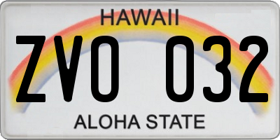 HI license plate ZVO032