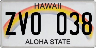 HI license plate ZVO038
