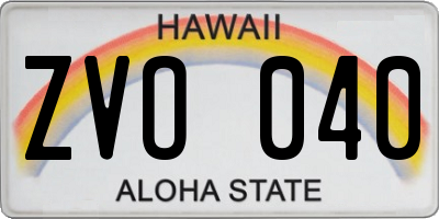 HI license plate ZVO040