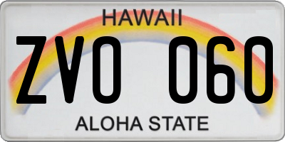 HI license plate ZVO060