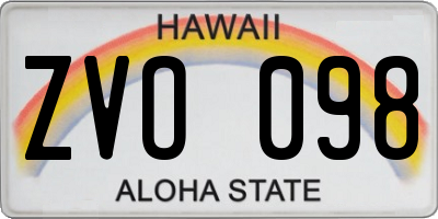 HI license plate ZVO098