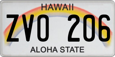 HI license plate ZVO206