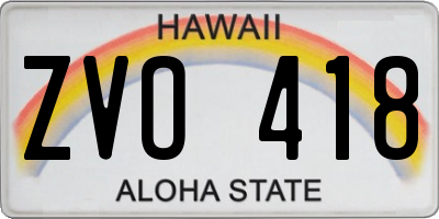 HI license plate ZVO418