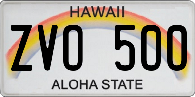 HI license plate ZVO500