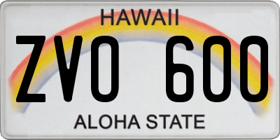 HI license plate ZVO600