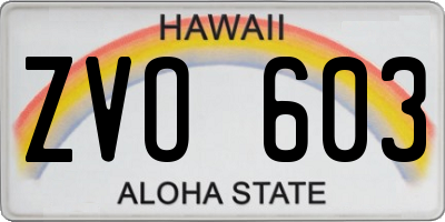 HI license plate ZVO603