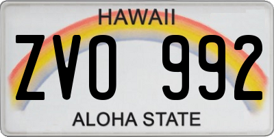 HI license plate ZVO992