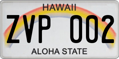 HI license plate ZVP002