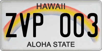 HI license plate ZVP003
