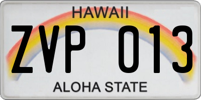 HI license plate ZVP013
