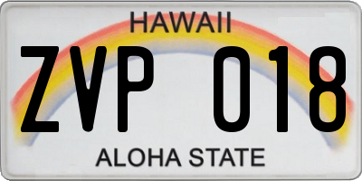 HI license plate ZVP018