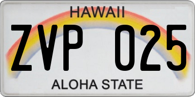 HI license plate ZVP025