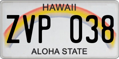 HI license plate ZVP038