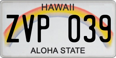 HI license plate ZVP039
