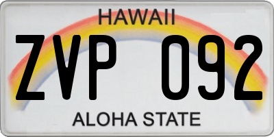 HI license plate ZVP092