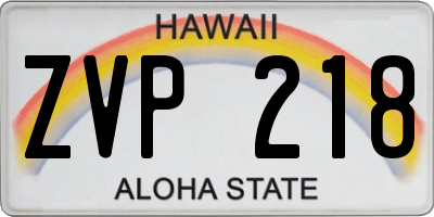HI license plate ZVP218