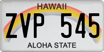 HI license plate ZVP545