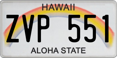 HI license plate ZVP551