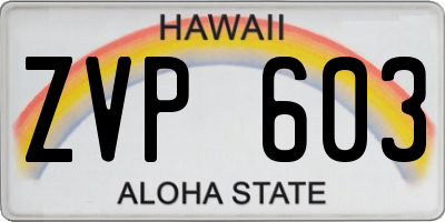 HI license plate ZVP603