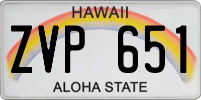 HI license plate ZVP651
