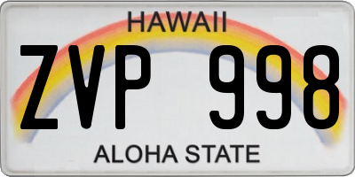 HI license plate ZVP998