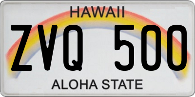 HI license plate ZVQ500