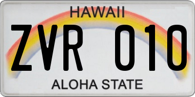 HI license plate ZVR010