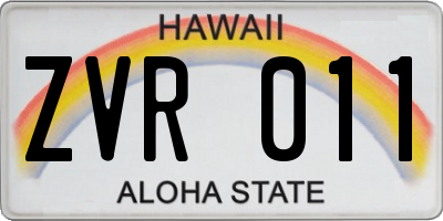 HI license plate ZVR011