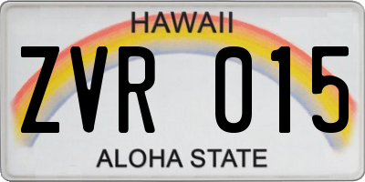 HI license plate ZVR015