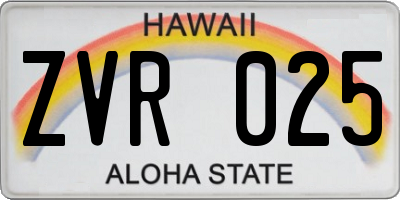 HI license plate ZVR025