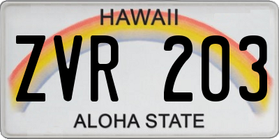 HI license plate ZVR203