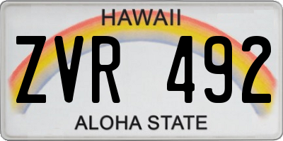 HI license plate ZVR492