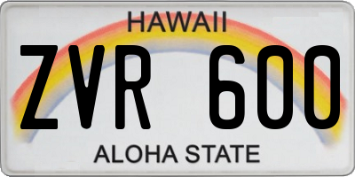 HI license plate ZVR600
