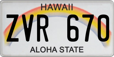 HI license plate ZVR670