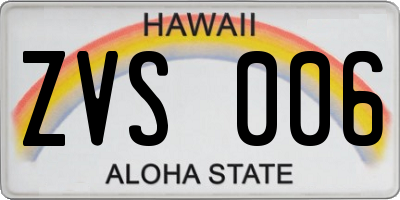HI license plate ZVS006