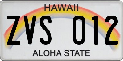 HI license plate ZVS012