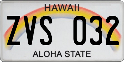 HI license plate ZVS032