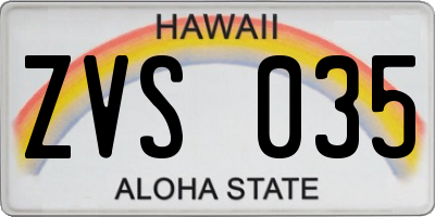 HI license plate ZVS035
