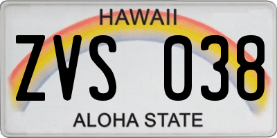 HI license plate ZVS038