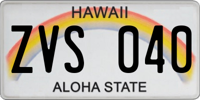 HI license plate ZVS040