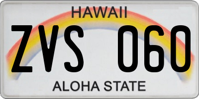 HI license plate ZVS060